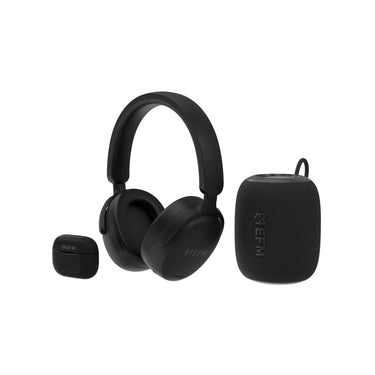 EFM Audio Essential Bundle with Bluetooth Speaker, Headphones and TWS Earbuds - Black